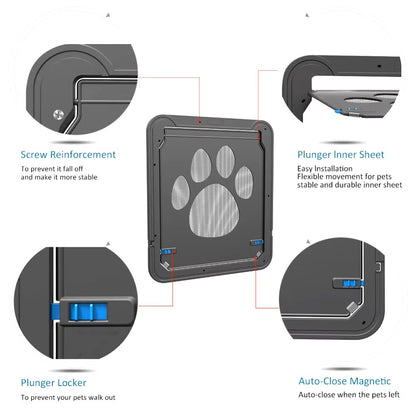 Pet door with magnetic safety lock and anti-bite design for cats and dogs