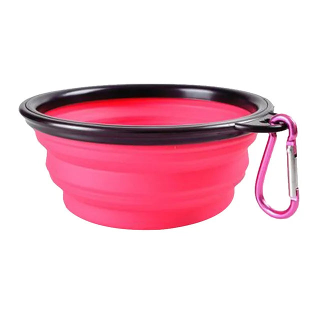 Collapsible silicone dog bowl with carabiner for easy travel