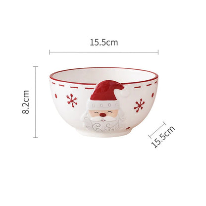 Christmas-themed ceramic pet bowl with Santa Claus, elk, and tree designs, perfect for food or water