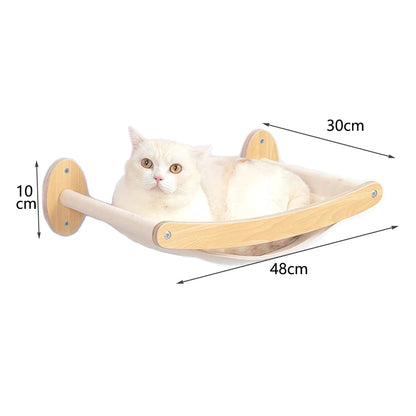 Wall-mounted cat shelf with sisal scratching posts and multi-level steps