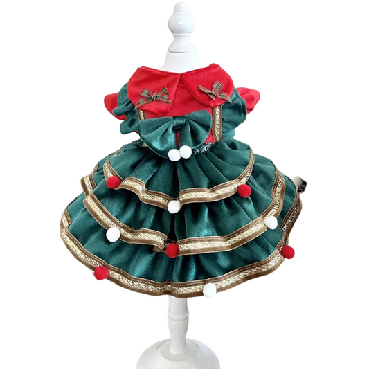 Festive Christmas dress for small and medium dogs with a bow and princess-style design.