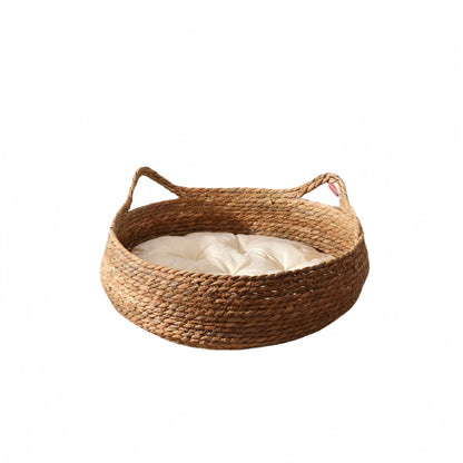 Handmade vine woven cat nest with detachable warmth pad for year-round comfort