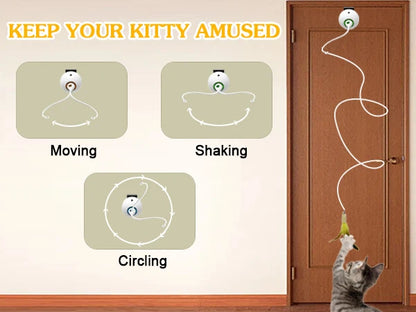 Hanging electric cat feather toy for indoor play and hunting stimulation