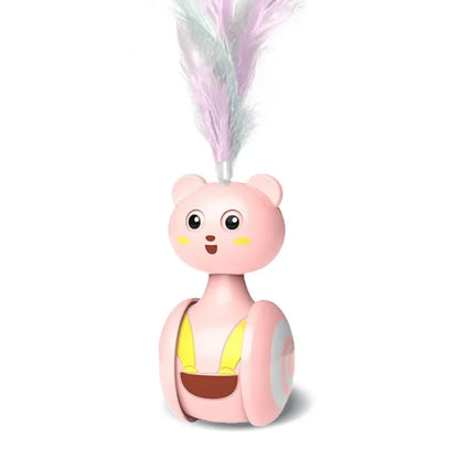 Interactive cat tumbler swing toy with feather wand and rotating ball