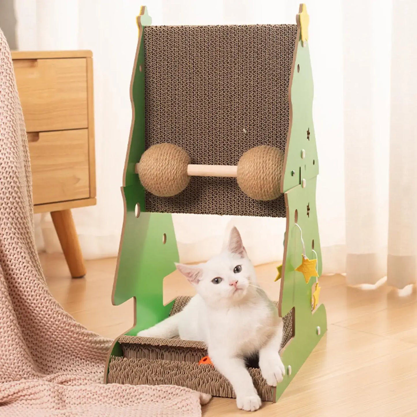 Kitten Sisal Scratch Christmas Tree - Cat Climbing Frame with Ball Toys.