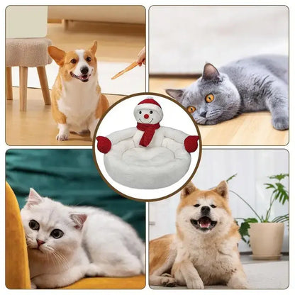 Snowman-shaped Christmas cat bed cave for winter comfort and festive holiday decor.
