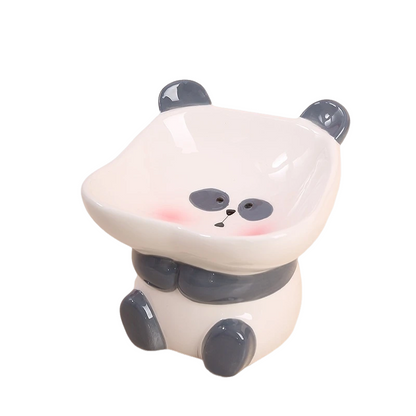 Cute ceramic cartoon pet bowl elevated for cats and small dogs.