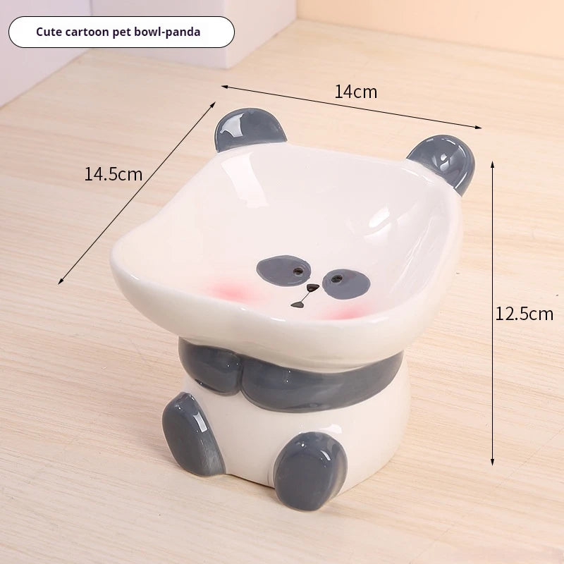 Cute ceramic cartoon pet bowl elevated for cats and small dogs.