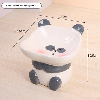 Cute ceramic cartoon pet bowl elevated for cats and small dogs.