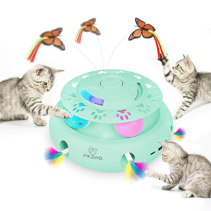 Smart interactive cat toy with feather popping game and rechargeable battery
