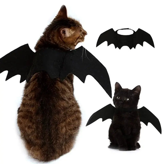 Cute black bat wings harness costume for pets, perfect for Halloween and cosplay, suitable for both cats and dogs.