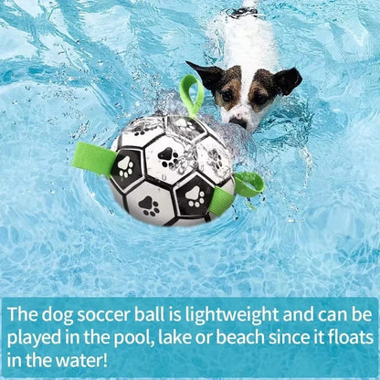 Durable dog soccer toy with high-stretch material for active play and chewing