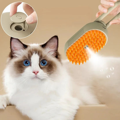 Pet Steam Brush for grooming, detangling, and hair removal for cats and dogs with steam spray function