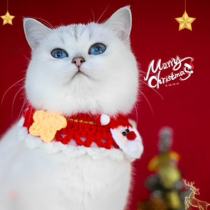Christmas pet scarf collar with festive bow for cats and small dogs