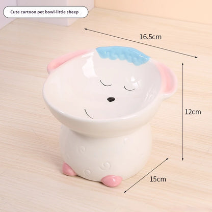 Cute ceramic cartoon pet bowl elevated for cats and small dogs.