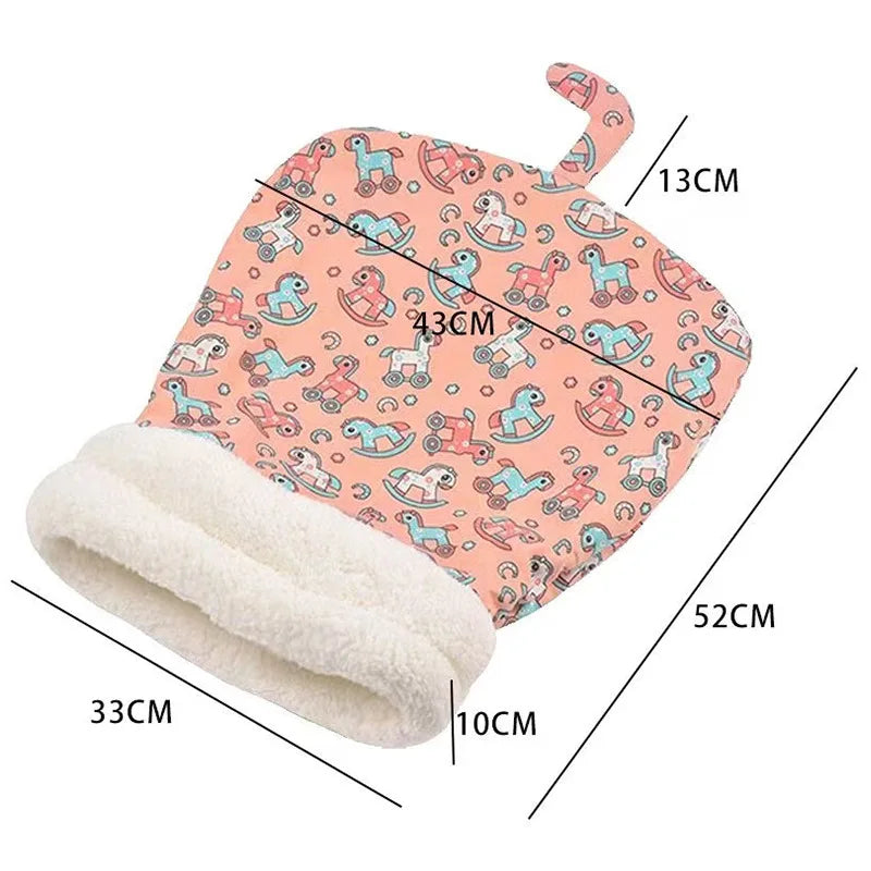 Plush cat sleeping bag with thickened design, providing warmth and comfort for kittens and puppies in winter.