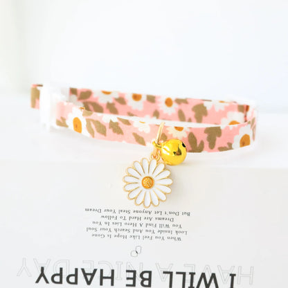 Reflective plaid cat collar with bow and daisy charm for small pets