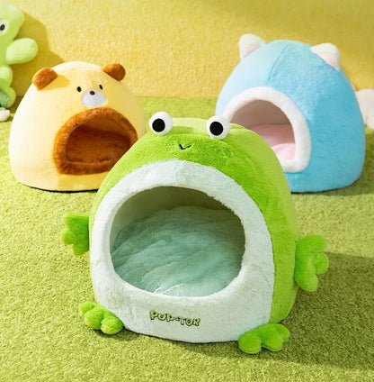 Autumn and winter velvet cat nest bed for small dogs and cats with semi-closed design