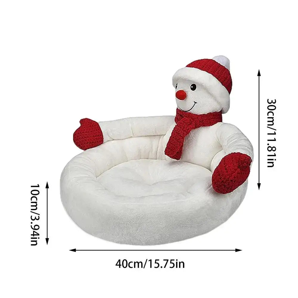 3D Christmas cat bed with snowman design, cozy flannel bed for cats and small dogs, holiday pet bed with hat & scarf, non-slip base