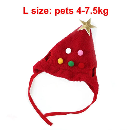 Pet wearing a Santa elk hat and Christmas bandana bib scarf for holiday celebration
