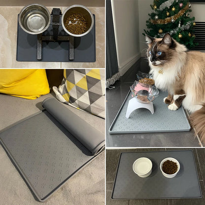 Dog eating on waterproof silicone pet feeding placemat