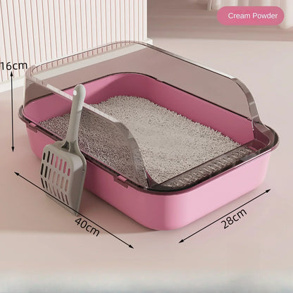 High-sided open cat litter box with low entry, designed for kittens, senior cats, and splash protection.