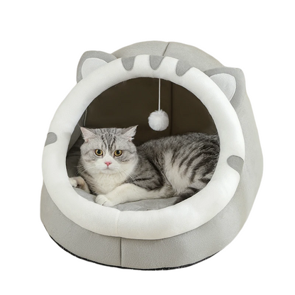 Semi-enclosed plush cat bed cave with soft cushion for cozy sleeping