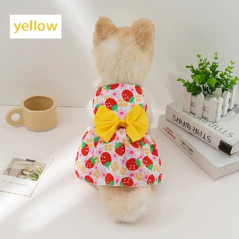 Cute dog princess dress with bowknot and button details, perfect for summer weddings, parties, and small dogs or cats