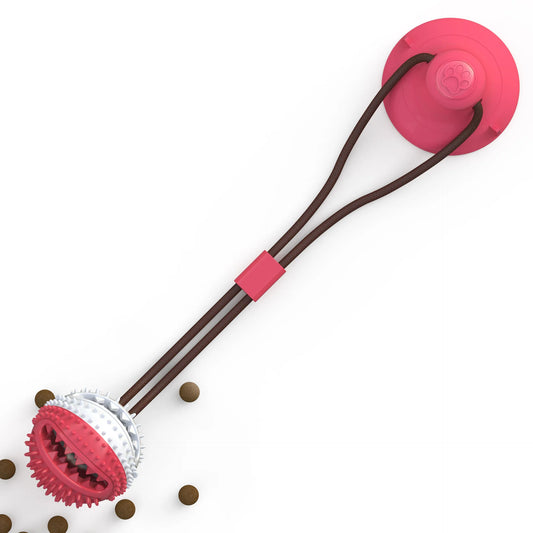 Durable dog chew toy with suction cup and rope for dental health and anxiety relief