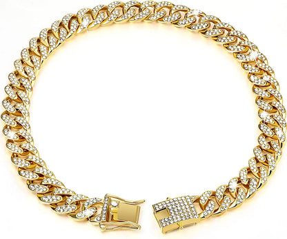 Luxury gold cat necklace with sparkling zirconia diamonds, elegant jewelry collar for cats