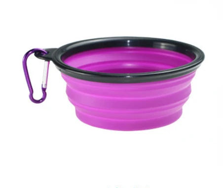 Collapsible silicone dog bowl with carabiner for easy travel