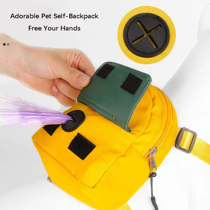 Dog backpack with built-in leash and storage for outdoor travel and hiking