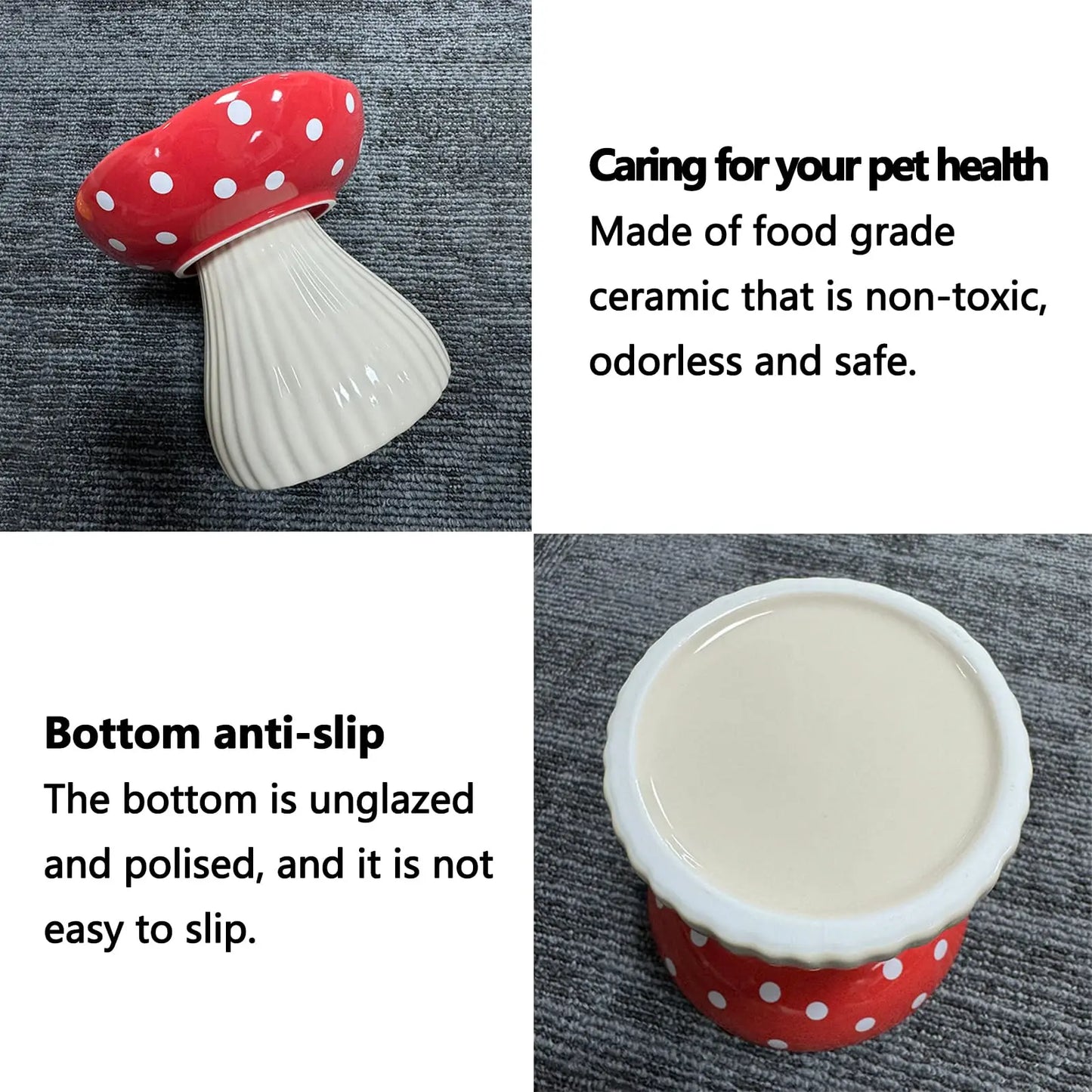 6 inch mushroom-shaped ceramic cat bowl