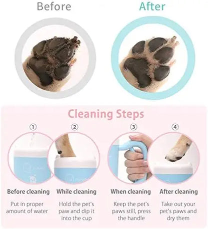 Portable dog paw cleaner cup with soft silicone bristles for cleaning muddy paws