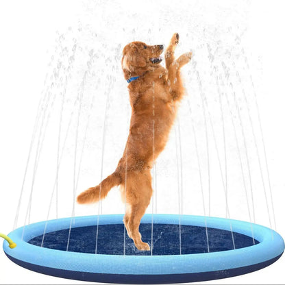 Foldable inflatable dog splash pad with water spray feature for summer