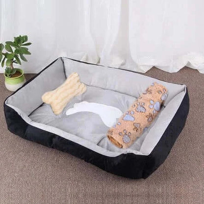 Bone-shaped soft cotton dog bed, washable and breathable with warm padding, designed for year-round comfort and suitable for dogs of all sizes.