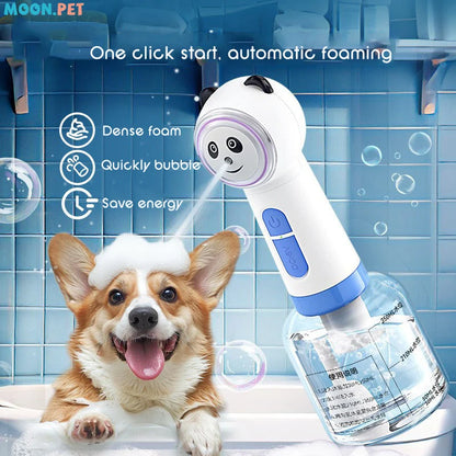 Adorable panda-shaped electric foam dispenser for pet bathing