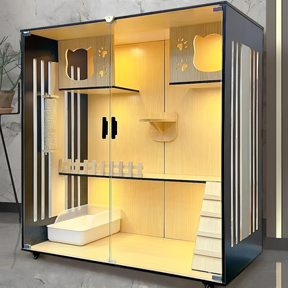 Handcrafted Wooden Cat Villa, Luxury Cat House, Multi-Level Cat Villa for Cats