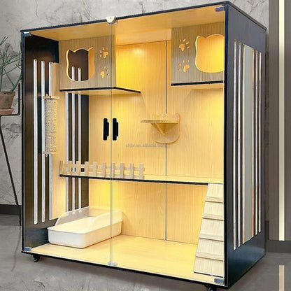 Handcrafted Wooden Cat Villa, Luxury Cat House, Multi-Level Cat Villa for Cats