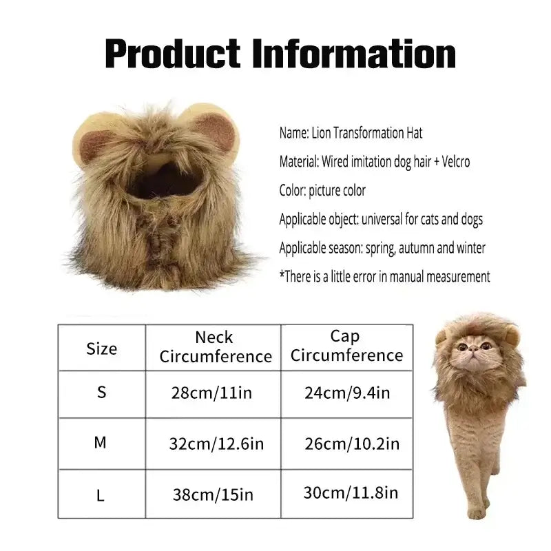 Cat Cosplay Dress Up Pet Hat Lion Mane for Halloween and Christmas decoration.