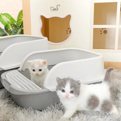 Large semi-enclosed cat litter box with high sides and deodorizing function