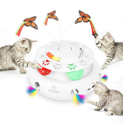 Smart interactive cat toy with feather popping game and rechargeable battery