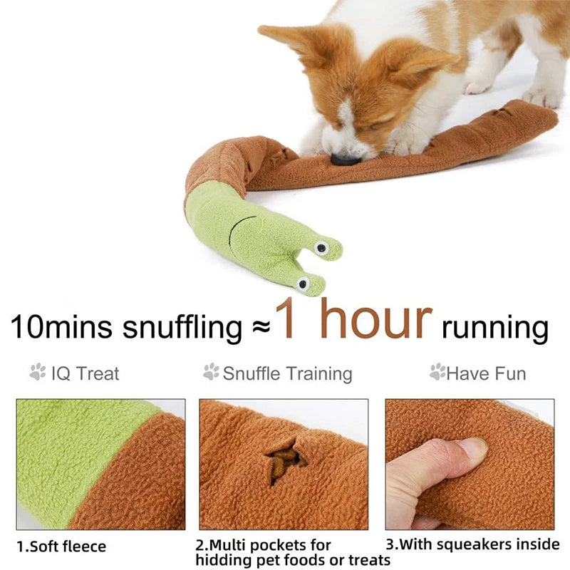 Interactive dog toy with hide food feature and vocalization for slow feeding