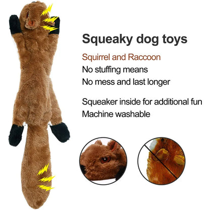 Stuffing-free squeaky dog toy with durable plush fabric and crinkle sound design for aggressive chewers and mess-free fun.