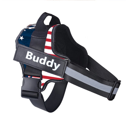 Dog wearing adjustable no-pull harness with reflective strips