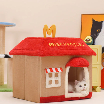 Removable enclosed pet cave for cats and dogs with washable winter design