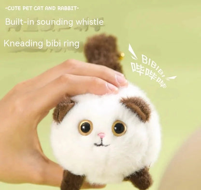 Tow Tail Plush Cat Doll with wagging tail, soft interactive toy for pets and cat lovers