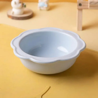 Flower-shaped ceramic pet bowl with clear acrylic stand for cats and dogs.