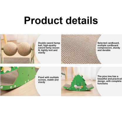 Christmas tree cat scratching board with sisal surface and cozy bed area