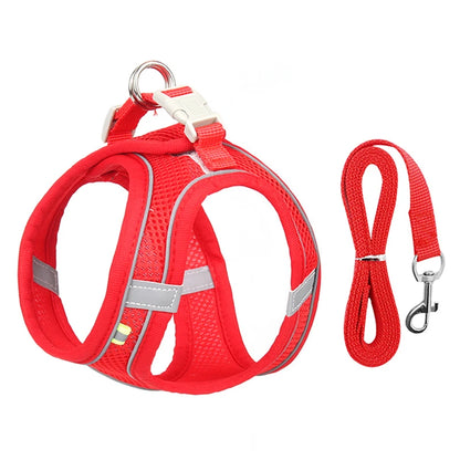 Adjustable dog harness leash set for small breeds like French Bulldogs and Chihuahuas, featuring padded vest and durable leash.